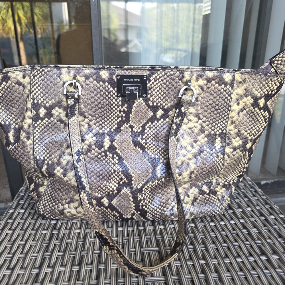Michael Kors Python Pattern Tote - Tan And Black - image 1